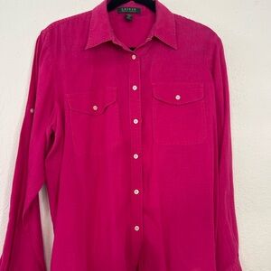Lauren Ralph Lauren Hot Pink Linen Button-Up Shirt